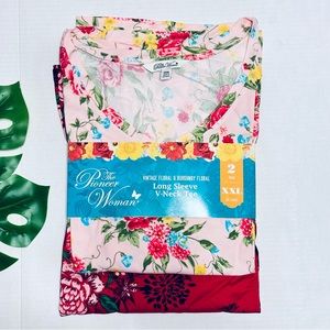 The Pioneer Woman 3/4 Sleeves T-shirts Sweet Rose & Burgundy Floral Size XXL NEW